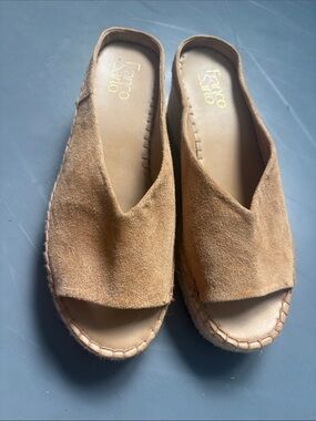 Franco Sarto Tan Suede Open-Toe Mules